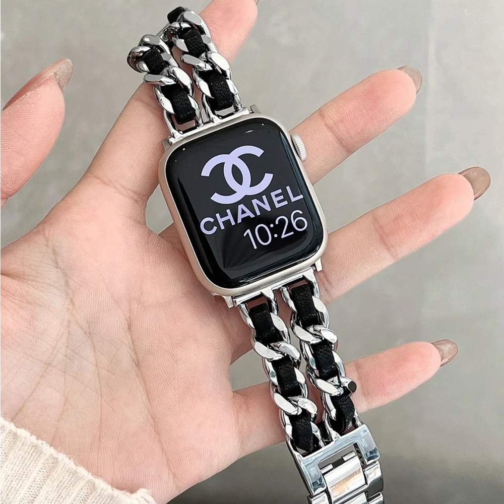 NEW Strap Chain Leather Stainless Band For Apple Watch